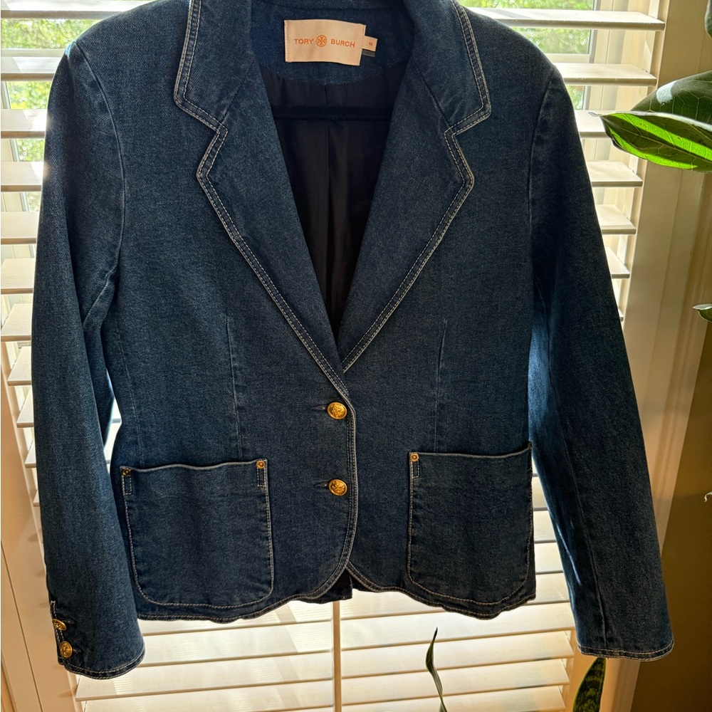 Tory Burch Blue Blazer with Structured Shoulders